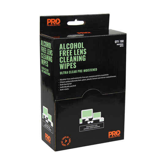 Pro Choice Safety Gear Lens Cleaning Wipe - Alcohol Free 100 Pack