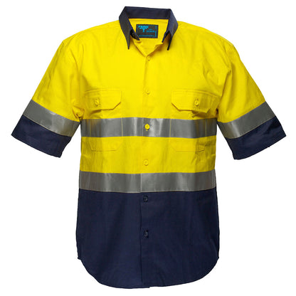 Portwest Hi-Vis Two Tone Regular Weight Short Sleeve Shirt with Tape in Yellow/Navy