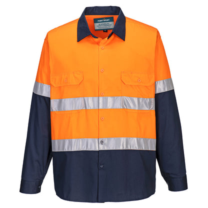 Portwest Hobart Hi-Vis Lightweight Contrast Shirt L/S in Orange/Navy