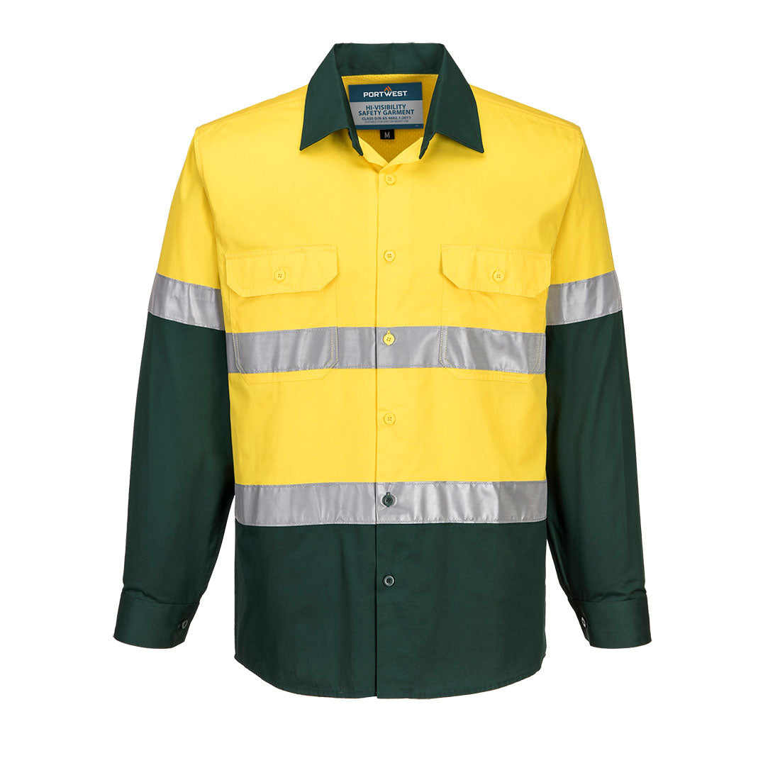 Portwest Hobart Hi-Vis Lightweight Contrast Shirt L/S in Yellow/Green