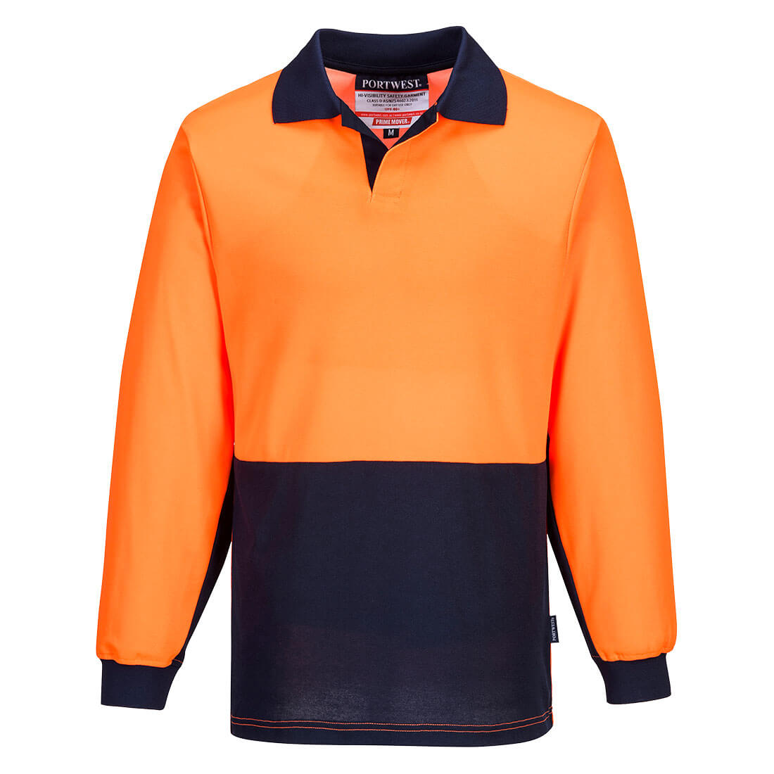 Portwest Hi-Vis Cotton Comfort Contrast Class D Polo Shirt L/S in Orange/Navy