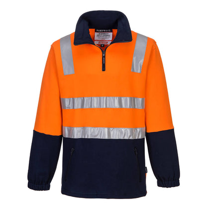 Portwest Hi-Vis Contrast 1/4 Zip Brush Fleece in Orange/Navy