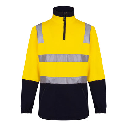 Portwest Hi-Vis Contrast 1/4 Zip Brush Fleece in Yellow/Navy