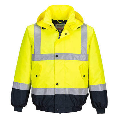 Portwest Hi-Vis Contrast Bomber Jacket in Yellow/Navy