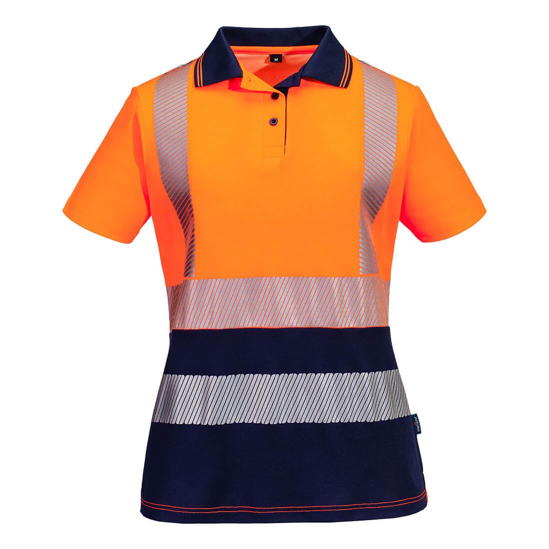 Portwest Hi-Vis Womens Cotton Comfort Contrast Polo Shirt S/S in Orange/Navy