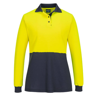 Portwest Hi-Vis Women's Cotton Comfort D Contrast Polo L/S in Yellow/Navy