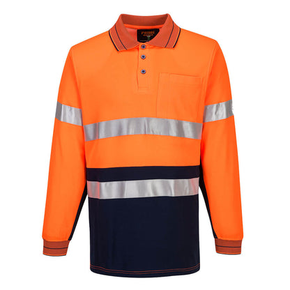 Portwest Cotton Comfort Polo Shirt with Tape L/S in Orange/Navy