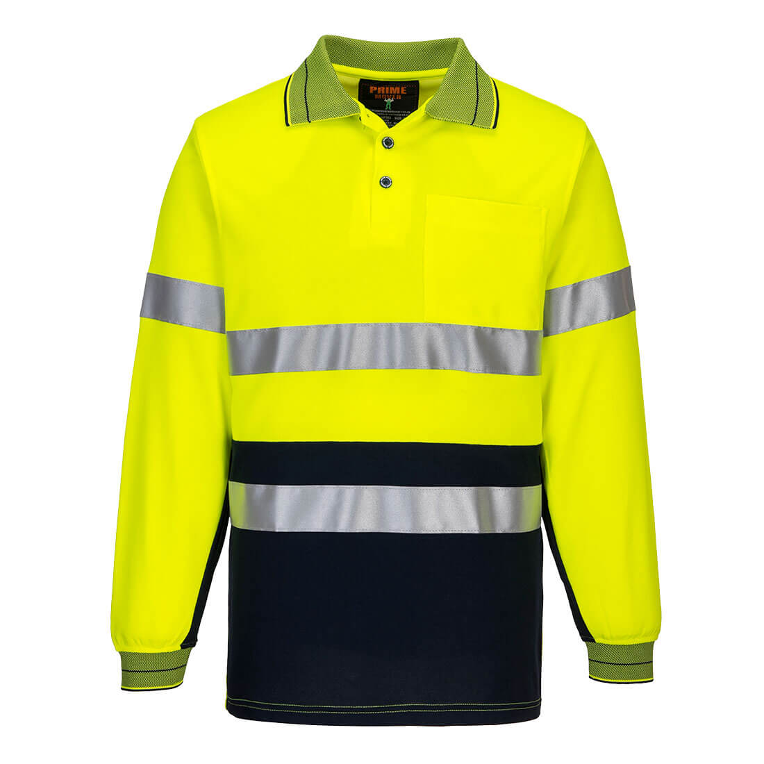 Portwest Cotton Comfort Polo Shirt with Tape L/S in Yellow/Navy
