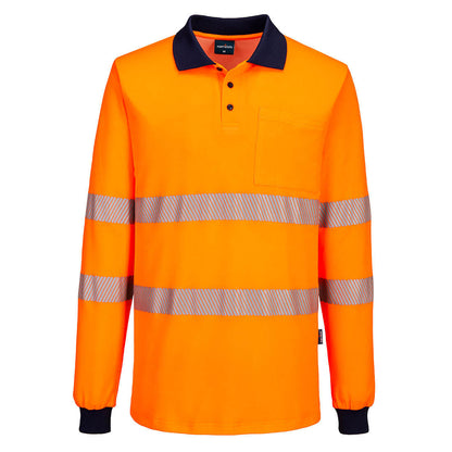 Portwest Hi-Vis Cotton Comfort Polo Shirt L/S in Orange
