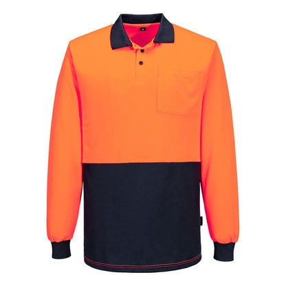 Portwest Hi-Vis Contrast Class D Polo Shirt L/S in Orange/Navy