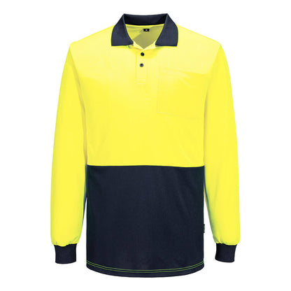 Portwest Hi-Vis Contrast Class D Polo Shirt L/S in Yellow/Navy