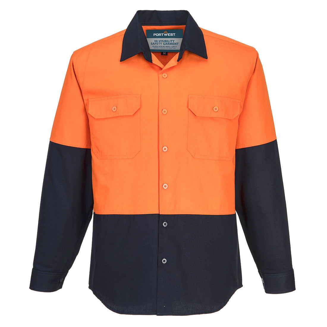 Portwest Canberra Hi-Vis Contrast Class D Shirt L/S in Orange/Navy
