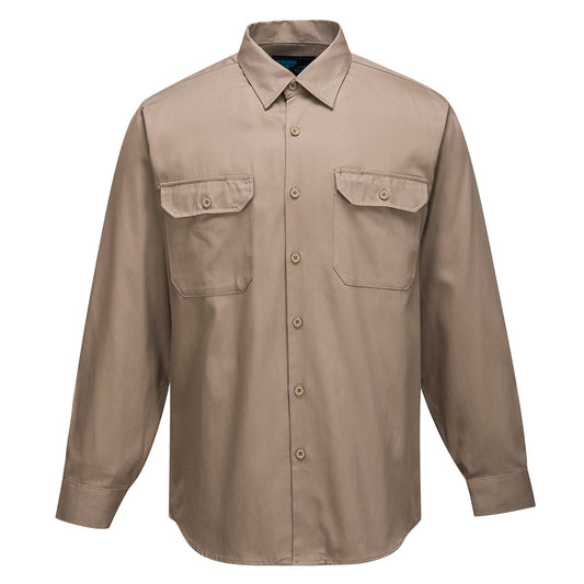 Portwest Adelaide Shirt, Long Sleeve, Regular Weight in Khaki