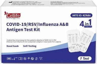 Max Global Products CL-TK3-1 Test: Cellife Nasal 4 in 1 COVID-19 / Rsv / Flu A&b Self Test Kit 1 Pack