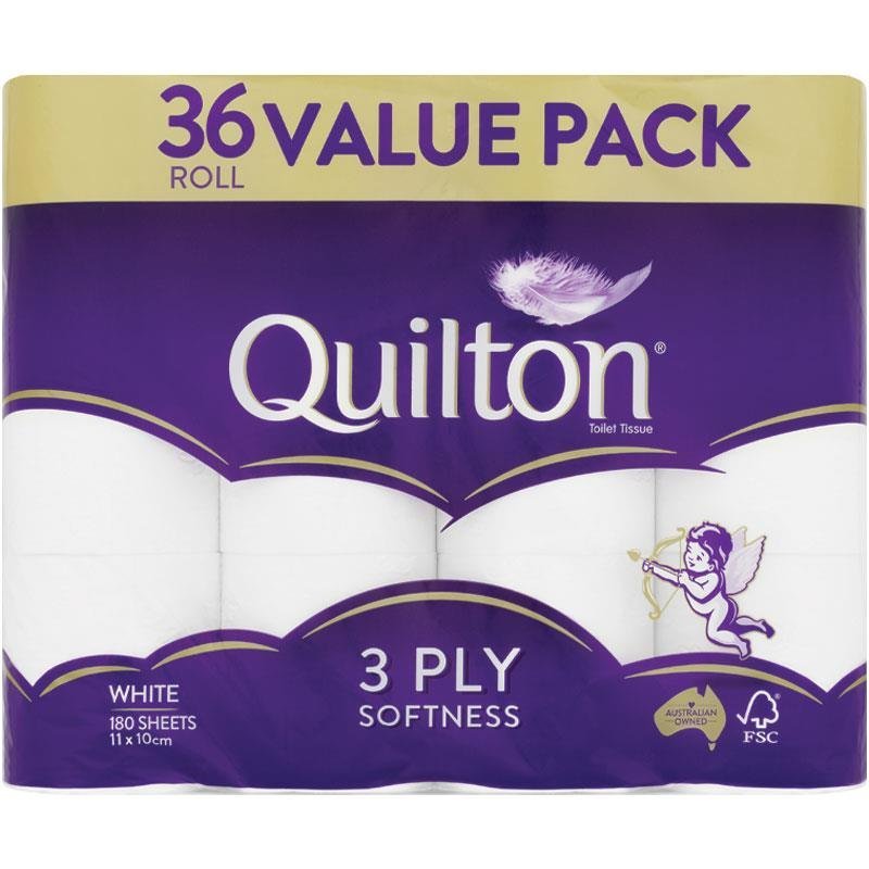 ABC TISSUE QU18036 Quilton Toilet Roll 3Ply 180 Sheets Carton of 36