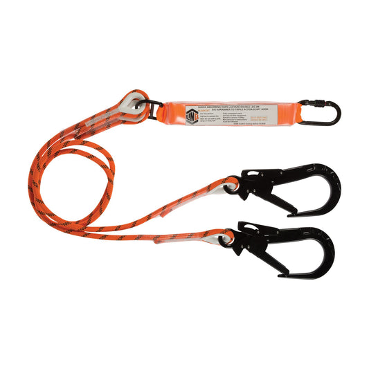 LINQ Height Safety Double Leg Kernmantle 2m Shock Absorb Rope Lanyard with Hardware KS & ST