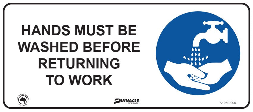 Max Global Products S1050 Hands Must Be Washed Before Returning to Work Sign