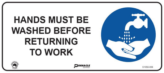 Max Global Products S1050 Hands Must Be Washed Before Returning to Work Sign