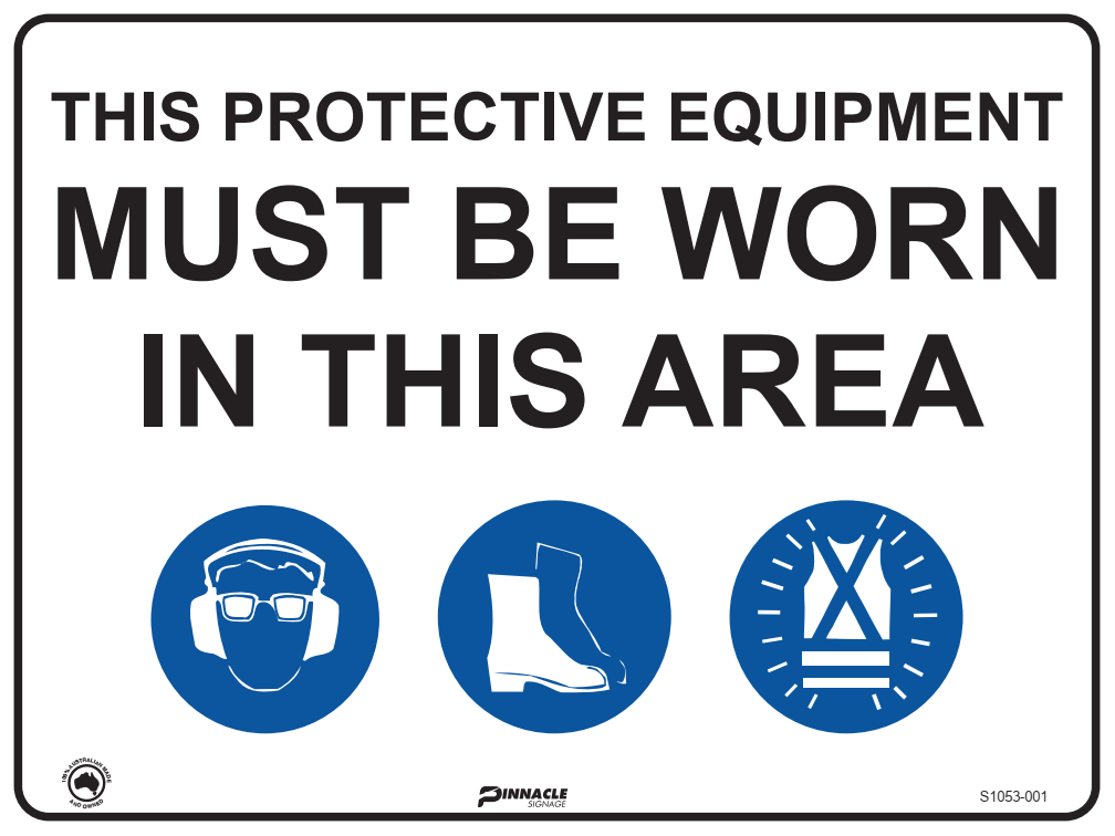 Max Global Products S1053 Combination Mandatory Sign, In This Area, Hearing/Eye, Footwear, Hi Vis