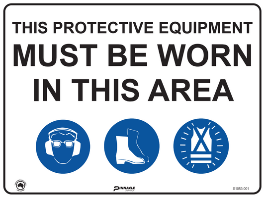 Max Global Products S1053 Combination Mandatory Sign, In This Area, Hearing/Eye, Footwear, Hi Vis