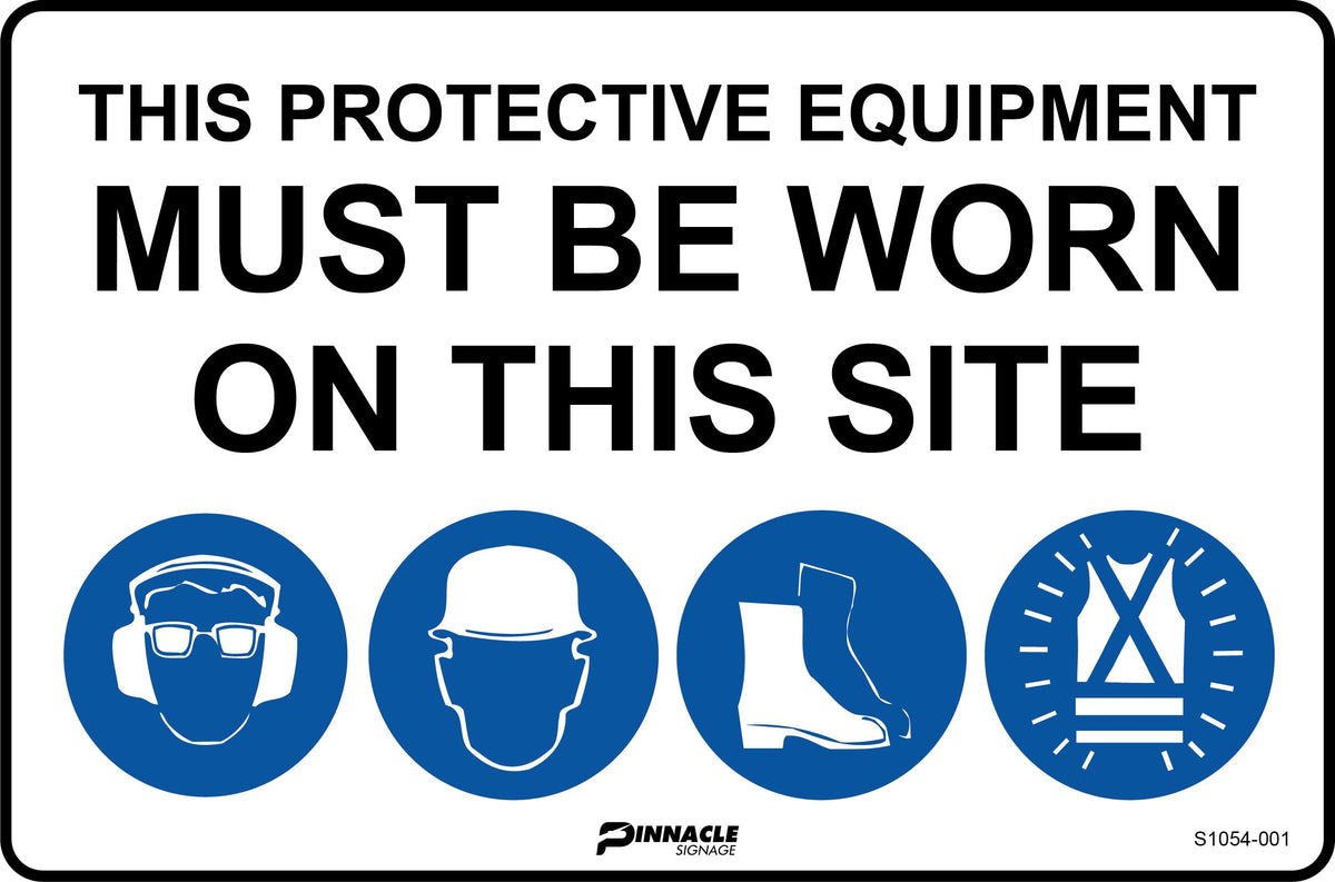 Max Global Products S1054 Combination Mandatory Sign, On This Site, Hearing/Eye, Hardhat, Footwear, Hi Vis