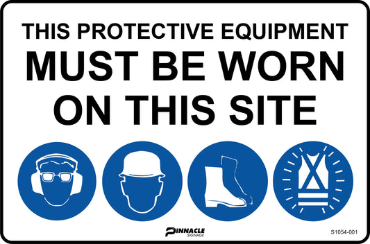Max Global Products S1054 Combination Mandatory Sign, On This Site, Hearing/Eye, Hardhat, Footwear, Hi Vis