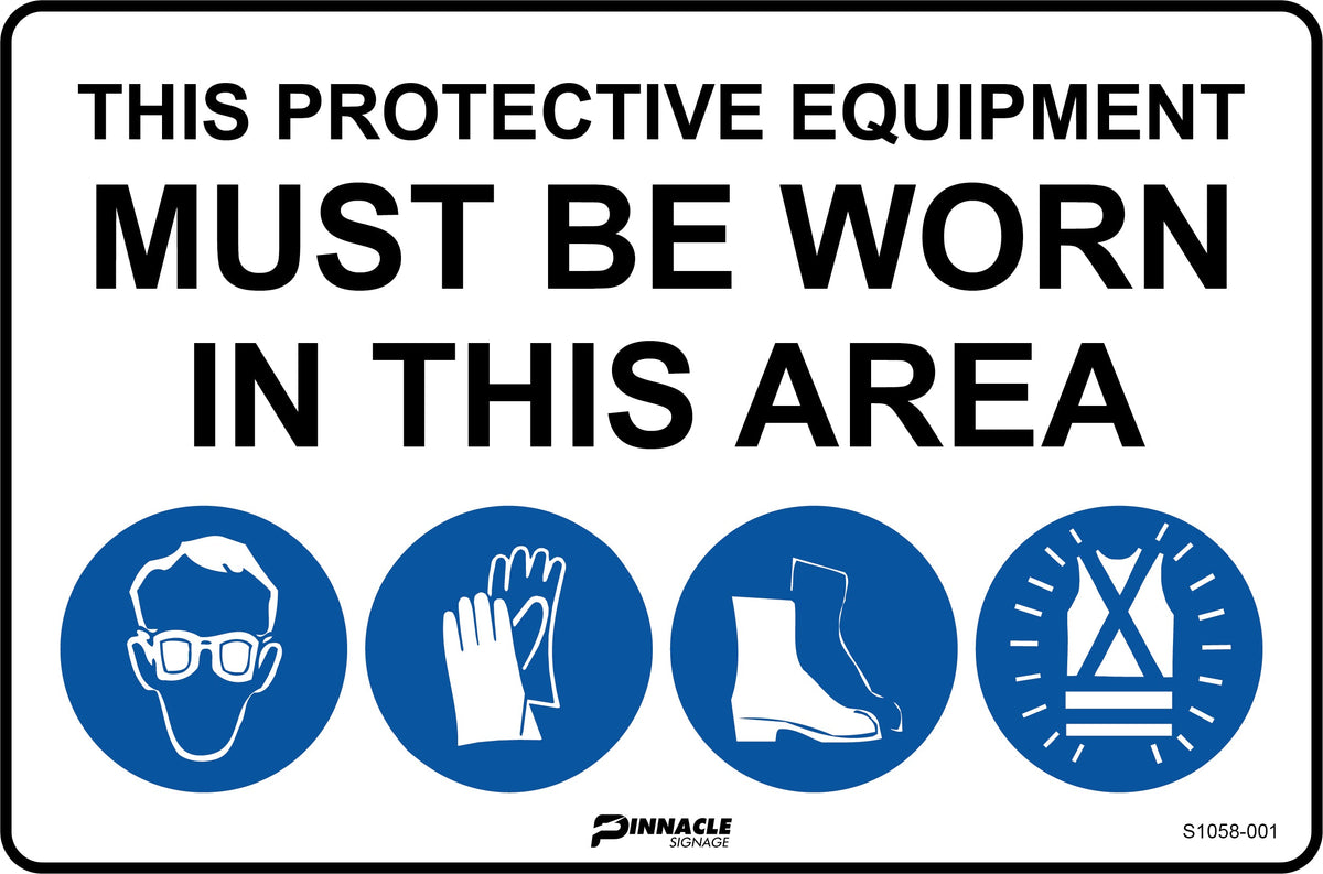 Max Global Products S1058 Combination Mandatory Sign, In This Area, Eye, Gloves, Footwear, Hi Vis