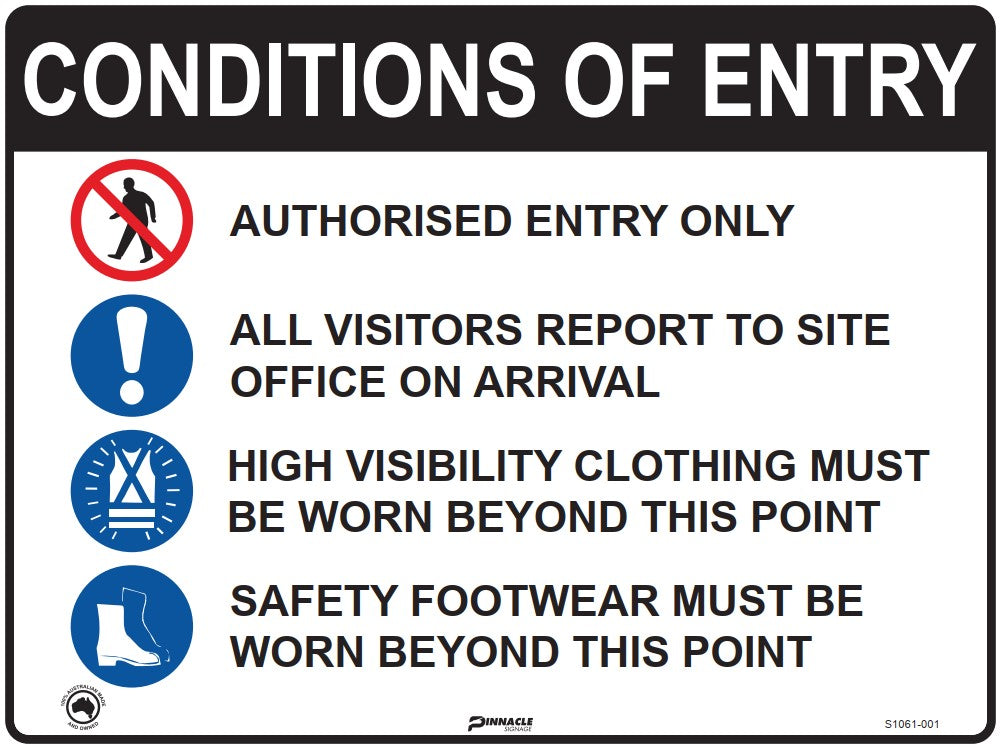 Max Global Products S1061 Conditions of Entry Authorised Entry Only etc... (With Pictos) Sign