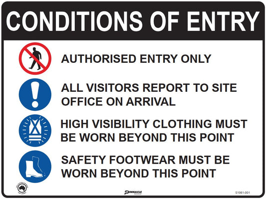 Max Global Products S1061 Conditions of Entry Authorised Entry Only etc... (With Pictos) Sign
