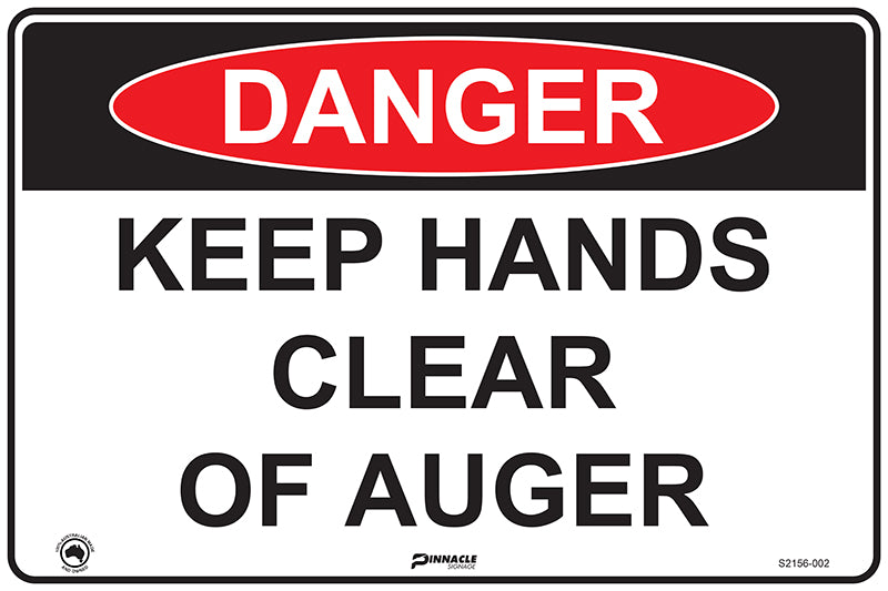 Max Global Products S2156 Danger Keep Hands Clear Of Auger Sign