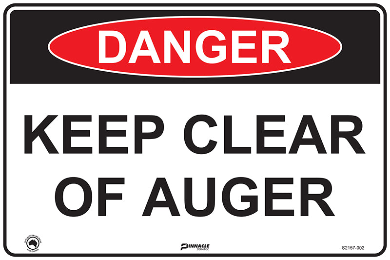 Max Global Products S2157 Danger Keep Clear Of Auger Sign