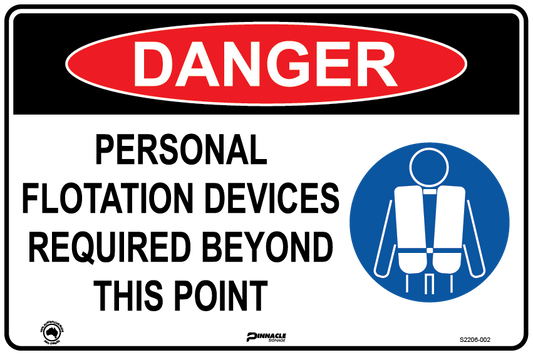 Max Global Products S2206 Danger Personal Flotation Devices Required Beyond This Point Sign