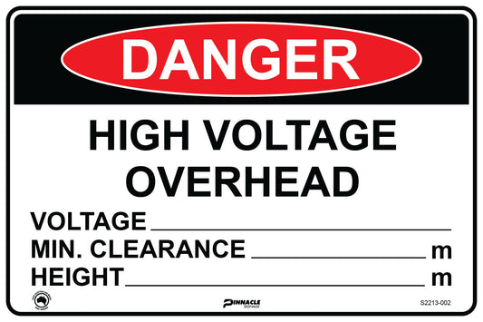 Max Global Products S2213 Danger High Voltage Overhead, Voltage/Min Clearance/Height Sign