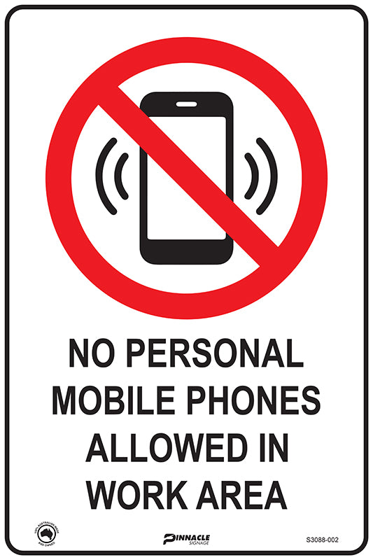 Max Global Products S3088 No Personal Mobile Phones Allowed In Work Area Sign