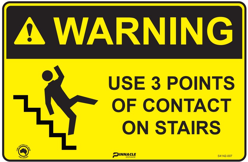 Max Global Products S4142 Warning Use 3 Points Of Contact On Stairs Sign