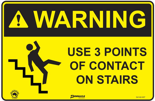 Max Global Products S4142 Warning Use 3 Points Of Contact On Stairs Sign