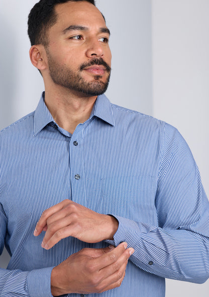 BizCollection S624M Mens Fitzroy Classic Fit Long Sleeve Shirt - French Blue/White Stripe