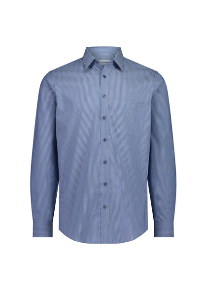 BizCollection S624M Mens Fitzroy Classic Fit Long Sleeve Shirt - French Blue/White Stripe