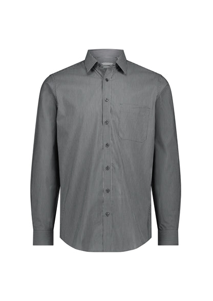 BizCollection S624M Mens Fitzroy Classic Fit Long Sleeve Shirt - Slate/White Stripe