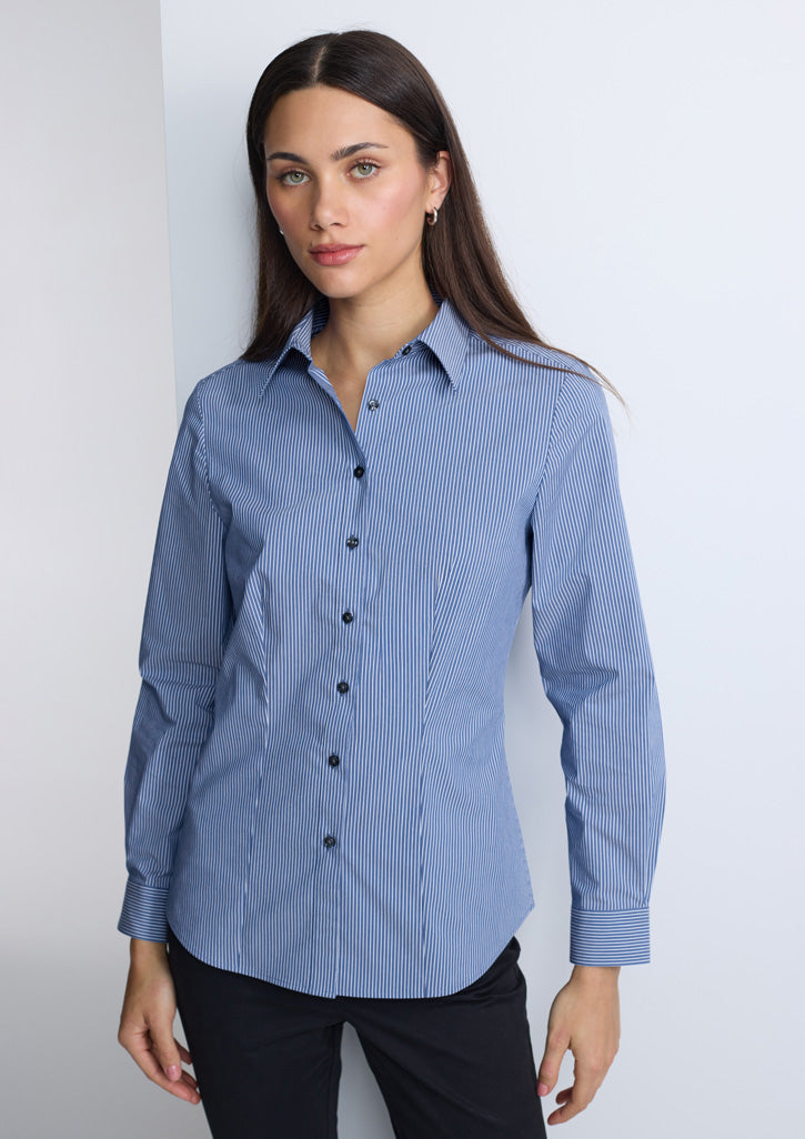 BizCollection S624W Womens Fitzroy Long Sleeve Shirt - French Blue/White Stripe