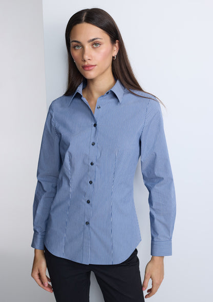 BizCollection S624W Womens Fitzroy Long Sleeve Shirt - French Blue/White Stripe