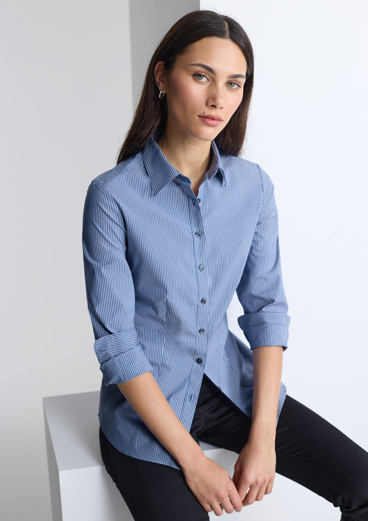 BizCollection S624W Womens Fitzroy Long Sleeve Shirt - French Blue/White Stripe