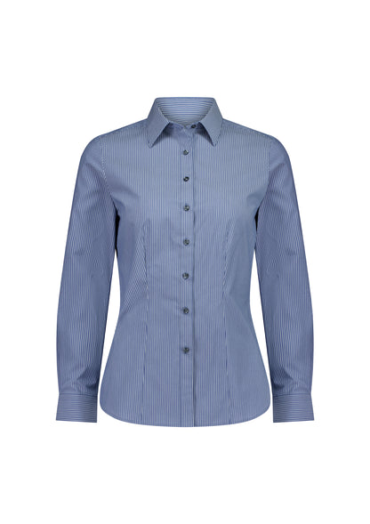 BizCollection S624W Womens Fitzroy Long Sleeve Shirt - French Blue/White Stripe