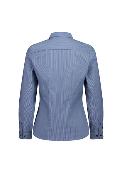 BizCollection S624W Womens Fitzroy Long Sleeve Shirt - French Blue/White Stripe