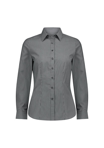 BizCollection S624W Womens Fitzroy Long Sleeve Shirt - Slate/White Stripe