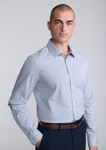 BizCollection S625M Mens Fitzroy Slim Fit Long Sleeve Shirt - White/Navy Check