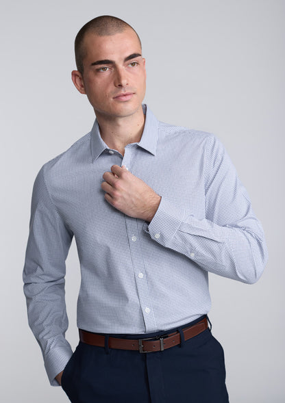 BizCollection S625M Mens Fitzroy Slim Fit Long Sleeve Shirt - White/Navy Check