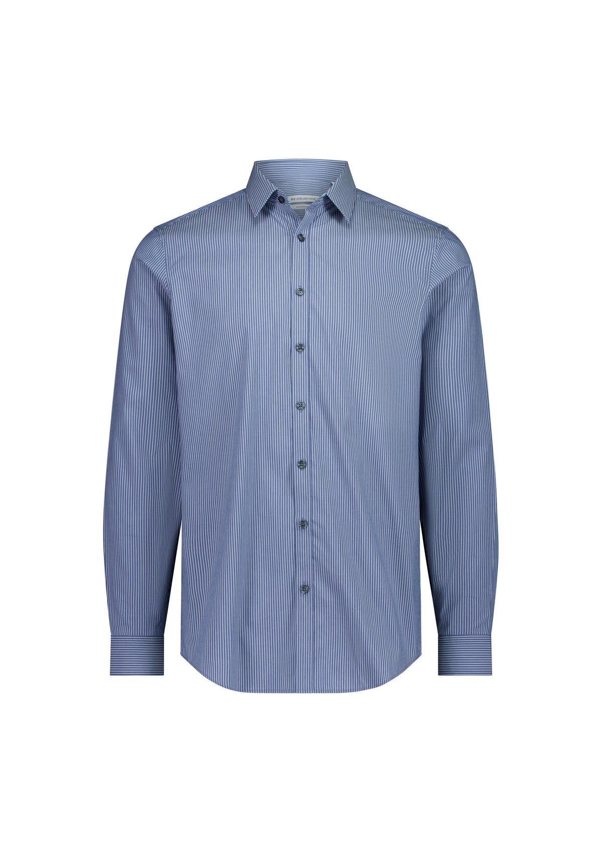BizCollection S625M Mens Fitzroy Slim Fit Long Sleeve Shirt - French Blue/White Stripe