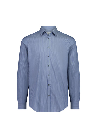 BizCollection S625M Mens Fitzroy Slim Fit Long Sleeve Shirt - French Blue/White Stripe