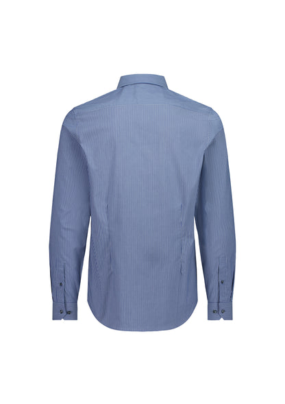 BizCollection S625M Mens Fitzroy Slim Fit Long Sleeve Shirt - French Blue/White Stripe